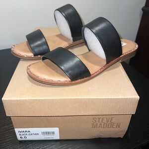 Steve Madden Ivara Black Leather Women's Sandals